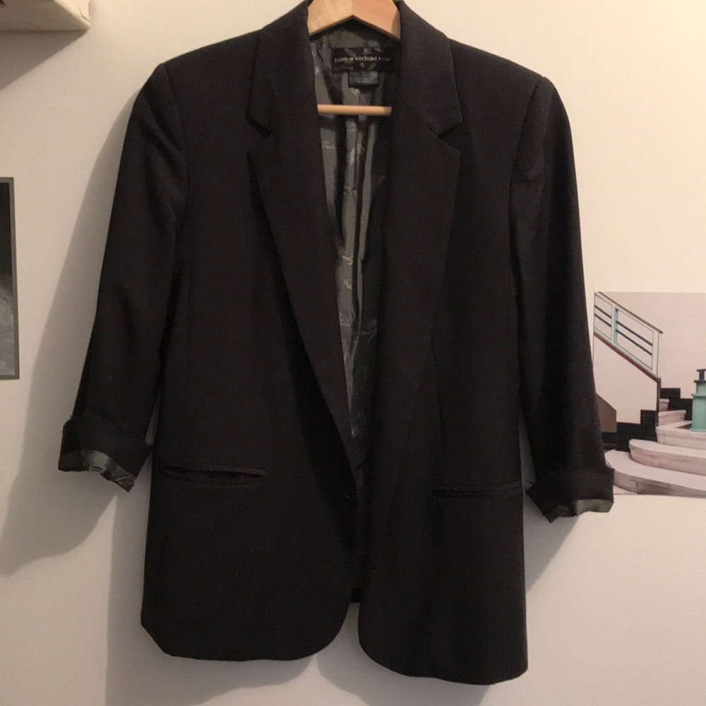 Navy blue quarter sleeve blazer with metallic look